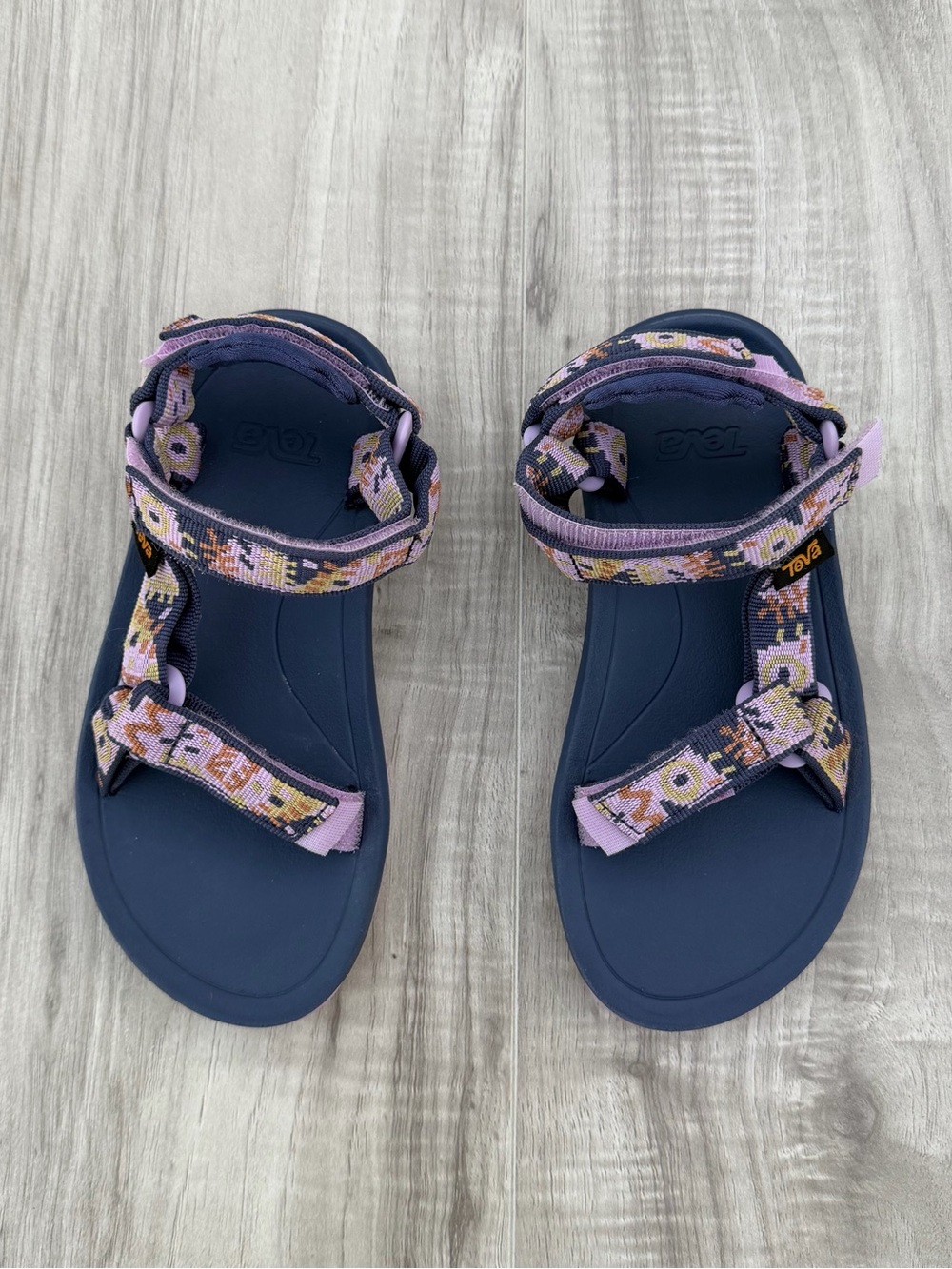 Teva Kids Navy Footbed Sandals with Lavender Floral Straps